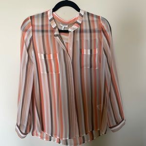 Joie silk striped shirt, long sleeves, hidden buttons, mandarin collar